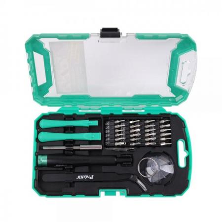 디바이스마트,수공구/전자공구/전동공구 > 작업공구 > 드라이버류 > 정밀드라이버,Coms,Prokit (SD-9322M) 정밀 드라이버 세트 [T6229],스마트폰, 시계, 가전제품 등 수리 및 부품 교체 등의 목적으로 분해 / 수리 시 사용하는 실용적인 도구 키트입니다. 24개의 비트와 스마트폰 분해/조립 툴이 포함되어 있는 정밀 드라이버 세트 입니다. 드라이버 비트는 자성을 띠고 있어 작은 나사 분실위험을 줄이고, 작업이 수월해지도록 돕습니다.