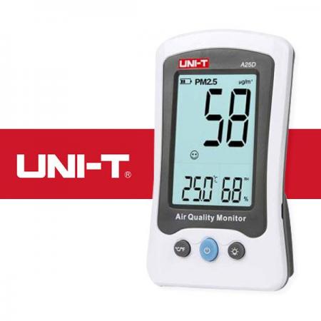 디바이스마트,계측기/측정공구 > 환경/이화학 측정장치 > 공기질/미세먼지,UNI-T,미세먼지 측정기/가정용먼지 측정기 A25D,PM2.5 농도 및 온도, 습도를 측정하는 데 사용되는 가정용 통합 환경 측정기입니다.