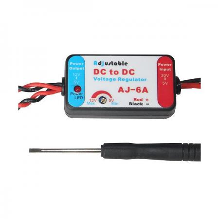 디바이스마트,기계/제어/로봇/모터 > 교육/취미로봇 > 드론/항공기 > 드론 변속기/ESC,FeeTech,FEETECH  Adjustable DC to DC Voltage Regulator (UBEC) AJ-6A-JR,입력 전압 : 5V~30V / 출력 전압 : 5V~12V / 출력 전류 : 최대 6A / JR  커넥터 케이블 길이  : 입력 (#18)   150 mm  ±5mm ,  출력 (#22) 100 mm  ±5mm 드라이버로 출력 전압을 조정 가능한 UBEC 내장 컨버터 모듈입다. ※입력 전압 30V 초과 사용 금지