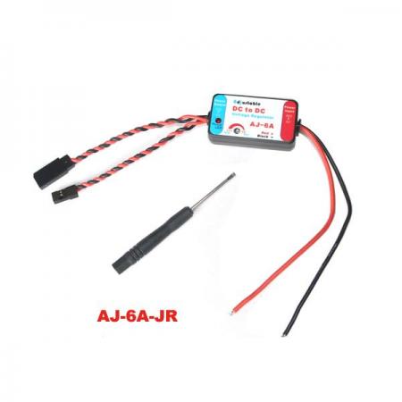 디바이스마트,기계/제어/로봇/모터 > 교육/취미로봇 > 드론/항공기 > 드론 변속기/ESC,FeeTech,FEETECH  Adjustable DC to DC Voltage Regulator (UBEC) AJ-6A-JR,입력 전압 : 5V~30V / 출력 전압 : 5V~12V / 출력 전류 : 최대 6A / JR  커넥터 케이블 길이  : 입력 (#18)   150 mm  ±5mm ,  출력 (#22) 100 mm  ±5mm 드라이버로 출력 전압을 조정 가능한 UBEC 내장 컨버터 모듈입다. ※입력 전압 30V 초과 사용 금지
