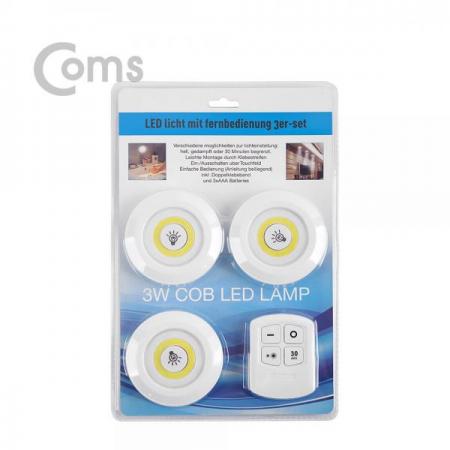 디바이스마트,컴퓨터/모바일/가전 > 가구/사무용품/공구 > 조명기기 > 무드등/간접조명,Coms,LED 라이트 3W (램프 3개 + 리모콘 세트상품) / 무선 리모컨 / White LED[ID433],램프 3개 + 리모콘 세트상품)/ 무선 리모컨 / White LED