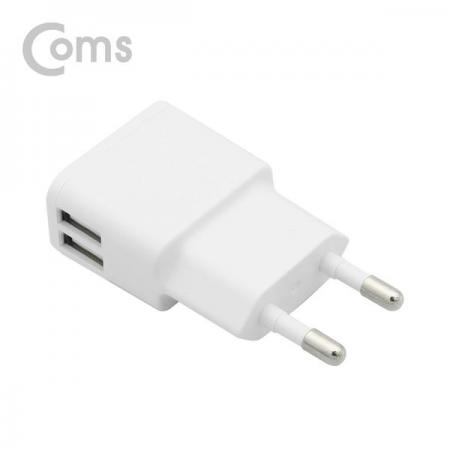 디바이스마트,컴퓨터/모바일/가전 > 스마트폰/스마트기기 > 충전기/보조배터리 > 일반충전기,Coms,가정용 충전기 5V 2A, 2Port, 화이트 (케이블 미포함)[SR2171],가정용 충전기 5V 2A/2Port/화이트/케이블 미포함
