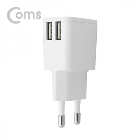 디바이스마트,컴퓨터/모바일/가전 > 스마트폰/스마트기기 > 충전기/보조배터리 > 일반충전기,Coms,가정용 충전기 5V 2A, 2Port, 화이트 (케이블 미포함)[SR2171],가정용 충전기 5V 2A/2Port/화이트/케이블 미포함
