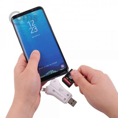 디바이스마트,컴퓨터/모바일/가전 > 저장장치 > 메모리카드/리더기 > 리더기/수납케이스,Coms,USB 3.1 스마트폰 카드리더기(4 in 1) / (Micro5P - iOS 8Pin (8핀) - Type-C - USB A)[IE240],4 in 1/ Micro5P - iOS 8Pin (8핀) /Type-C /USB A)