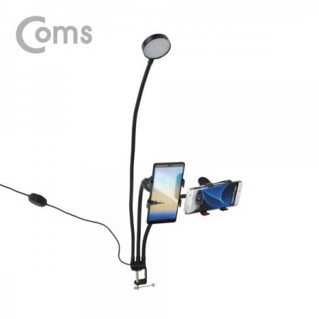 디바이스마트,LED/LCD > LED 인테리어조명 > USB 램프,Coms,스마트폰&LED 램프 3 in 1 탁상 거치대 [ID104],2개의 스마트폰과 LED램프를 사용할 수 있으며 각도조절이 자유로운 3 in 1 거치대 / USB 전원을 연결하여 사용