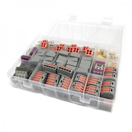 디바이스마트,케이블/전선 > 무탈피/탈피 커넥터 > 탈피 커넥터,NW3 (New3),원터치 전선 연결 커넥터 키트 8종 130개입 [NT-KIT-ML008],※WAGO 커넥터 호환 제품※ 다양한 사이즈의 탈피 커넥터 8종 130개입 키트 / 전선의 피복을 벗겨서 꽃기만 하면 전선 연결 끝 / 사용 후 재사용 가능 커넥터