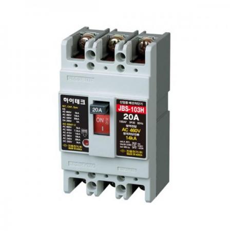 디바이스마트,스위치/부저/전기부품 > 산업용 스위치/제어 기기 > 배선용차단기,진흥전기,산업용 배선차단기 100AF 3P MCCB JBS-103H (20A),460V / 14kA / 3P3E / 완전전자식 / 75X130X60