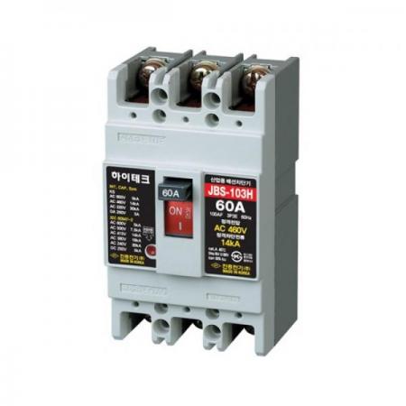 디바이스마트,스위치/부저/전기부품 > 산업용 스위치/제어 기기 > 배선용차단기,진흥전기,산업용 배선차단기 100AF 3P MCCB JBS-103H (60A),460V / 14kA / 3P3E / 완전전자식 / 75X130X60