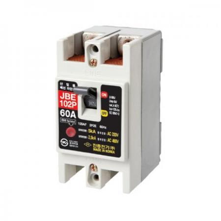 디바이스마트,스위치/부저/전기부품 > 산업용 스위치/제어 기기 > 배선용차단기,진흥전기,산업용 배선차단기 100AF 2P MCCB JBE-102P (60A) 신형,220V / 5kA / 2P2E / 완전전자식 / 50X96X65