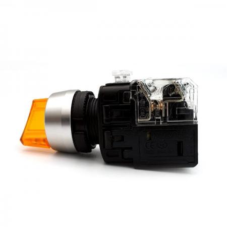 디바이스마트,스위치/부저/전기부품 > 산업용 스위치/제어 기기 > 제어/안전 스위치 > 셀렉터 스위치(25파이 이상),KGAUTO,조광형 셀렉터 스위치 - 황색 [KGT-H2M1VY],알루미늄 고급형 22Φ / 2단 수동(2 Manual return) / 1a1b / 110/220V a.c / 황색(YELLOW)