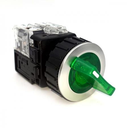 디바이스마트,스위치/부저/전기부품 > 산업용 스위치/제어 기기 > 제어/안전 스위치 > 셀렉터 스위치(25파이 이상),KGAUTO,조광형 셀렉터 스위치 - 녹색 [KGT-L2R1VG],알루미늄 고급매입형 30Φ / 2단 자동(2 Automatic return) / 1a1b / 110/220V a.c / 녹색(GREEN)