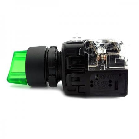 디바이스마트,스위치/부저/전기부품 > 산업용 스위치/제어 기기 > 제어/안전 스위치 > 셀렉터 스위치(25파이 이상),KGAUTO,조광형 셀렉터 스위치 - 녹색 [KGT-N2M1VG],플라스틱 일반형 22Φ / 2단 수동(2 Manual return) / 1a1b / 110/220V a.c / 녹색(GREEN)