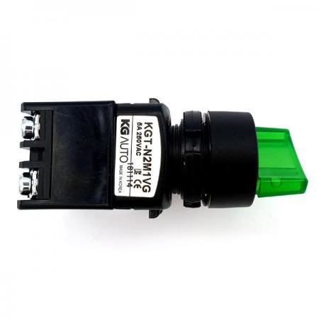 디바이스마트,스위치/부저/전기부품 > 산업용 스위치/제어 기기 > 제어/안전 스위치 > 셀렉터 스위치(25파이 이상),KGAUTO,조광형 셀렉터 스위치 - 녹색 [KGT-N2M1VG],플라스틱 일반형 22Φ / 2단 수동(2 Manual return) / 1a1b / 110/220V a.c / 녹색(GREEN)