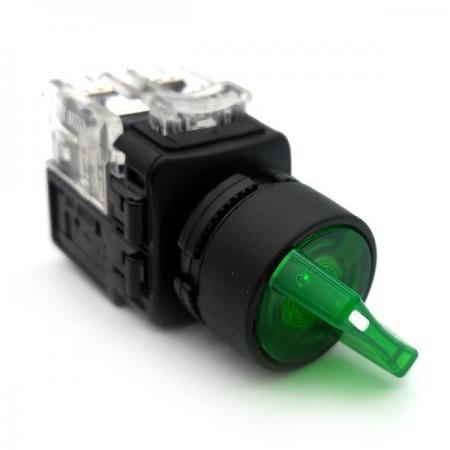 디바이스마트,스위치/부저/전기부품 > 산업용 스위치/제어 기기 > 제어/안전 스위치 > 셀렉터 스위치(25파이 이상),KGAUTO,조광형 셀렉터 스위치 - 녹색 [KGT-N2M1VG],플라스틱 일반형 22Φ / 2단 수동(2 Manual return) / 1a1b / 110/220V a.c / 녹색(GREEN)