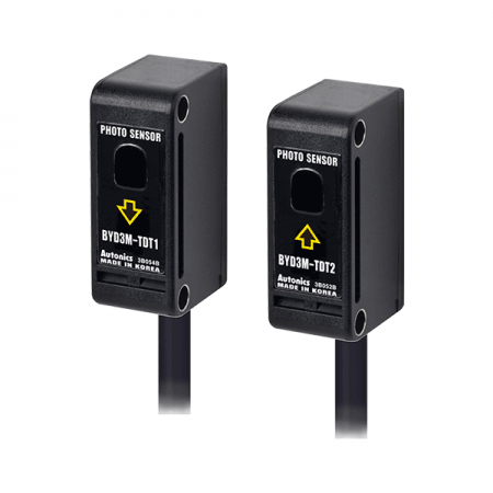 디바이스마트,센서 > 광센서 > 산업용 광센서,(주)오토닉스,포토센서 BYD3M-TDT,NPN 오픈 콜렉터 / 투과형 / 검출거리: 3M / 전원전압: DC12V~24V / 소비전류: 30mA이하 / 검출물체: Ø6mm 이상의 불투명체 / 광원: 적외 LED / 응답시간: 1ms 이하 / 동작모드:  Dark ON(옵션: Light ON) / 배선인출형(Ø3.5, 2m) / IP64