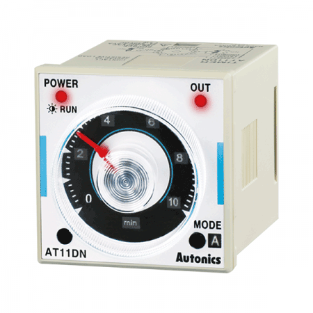 디바이스마트,기계/제어/로봇/모터 > 자동화(FA) > 제어 > 카운터/타이머,(주)오토닉스,타이머 AT11DN,동작방식: 시간설정 / 시간동작: SIGNAL ON START / 단자구성: 11Pin 플러그 / 전원전압: AC100V~240V, DC24V~240V / 신호입력방식: 무전압 입력(NPN) / 제어출력: 한시 SPDT(1c) 2개 / 출력동작: SIGNAL ON DELAY, SIGNAL OFF DELAY, SIGNAL ON-OFF DELAY, FLICKER, INTERVAL / 설정범위: 0.05~0.5초, 0.1~1초, 0.5~5초, 1~10초, 0