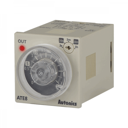 디바이스마트,기계/제어/로봇/모터 > 자동화(FA) > 제어 > 카운터/타이머,(주)오토닉스,타이머 ATE8-43,동작방식: 시간설정 / 시간동작: POWER ON START / 단자구성: 8Pin 플러그 / 전원전압: AC100V~240V, DC24V~240V / 제어출력: 한시 SPDT (1c) 1개, 순시 SPST(1a) 1개 / 출력동작: POWER ON DELAY / 설정범위: 0.3~3초, 3~30초, 0.3~3분, 3~30분, 0.3~3시간
