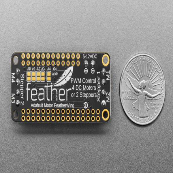 디바이스마트,MCU보드/전자키트 > 버튼/스위치/제어/RTC > 모터/모터컨트롤,Adafruit,DC Motor + Stepper FeatherWing Add-on For All Feather Boards [ada-2927],Feather Wing위에 스택 업하여 2 x 2 바이폴라 스테퍼 모터 또는 4 x 브러시 DC 모터를 구동할수 있는 모듈입니다.