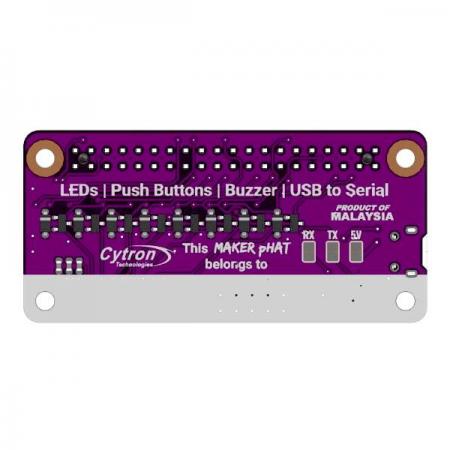 디바이스마트,오픈소스/코딩교육 > 라즈베리파이 > 라즈베리파이 확장보드/HAT,Cytron,Maker pHAT: Simplifying Raspberry Pi for {Education} [HAT-MAKER],라즈베리파이 제로 사이즈의 맟춤형 확장보드입니다. 부저 및 프로그래밍 버튼 3개 내장, 2X20 Stacking header 포함