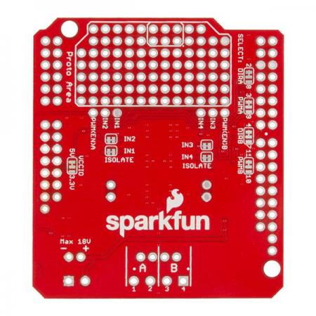디바이스마트,오픈소스/코딩교육 > 아두이노 > 아두이노 호환보드,SparkFun,SparkFun Ardumoto - Motor Driver Shield [DEV-14129],L298 H 브릿지를 기반으로하는 쉴드로, 채널 당 2A까지 2 개의 DC  모터를 개별적으로 구동 할 수 있습니다.