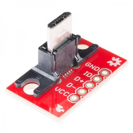 디바이스마트,커넥터/PCB > I/O 커넥터 > USB/IEEE 커넥터 > Micro USB B타입 커넥터,SparkFun,SparkFun USB MicroB Plug Breakout [BOB-10031],수직으로 연결을 할수있는 PCB 기판 Micro B 커넥터 모듈입니다.  23.54L x 14.75W x 14.65H mm