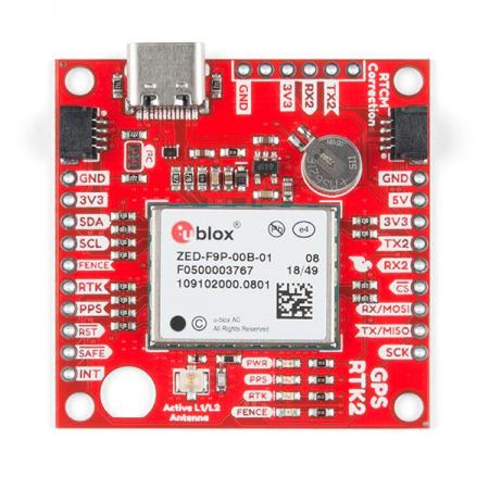 디바이스마트,MCU보드/전자키트 > 통신/네트워크 > GNSS/GPS,SparkFun,SparkFun GPS-RTK2 Board - ZED-F9P (Qwiic) [GPS-15136],3차원 정확도가 가능한 RTK를 포함한 고정밀 GNSS 및 GPS 프로젝트를 위한 최고급 모듈 입니다. Weight: 6.8g / Dimensions: 43.5mm x 43.2mm