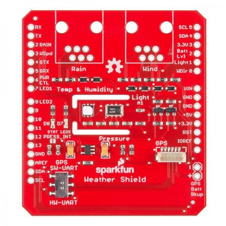디바이스마트,오픈소스/코딩교육 > 아두이노 > 아두이노 호환쉴드,SparkFun,SparkFun Weather Shield [DEV-13956],아두이노 우노 호환으로 기압, 습도, 조도, 온도에 대한 센서입니다. 풍속, 방향, 센서 및 GPS도 추가로 가능합니다.