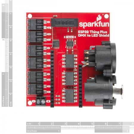 디바이스마트,MCU보드/전자키트 > 디스플레이 > 디머/컨트롤러/드라이버,SparkFun,SparkFun ESP32 Thing Plus DMX to LED Shield [DEV-15110],XLR-3 입·출력 잭과 또는 ArtNet과 연결이 가능하며 DMX 데이터를 송수신을 원활하게 해주는 모듈입니다.