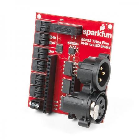 디바이스마트,MCU보드/전자키트 > 디스플레이 > 디머/컨트롤러/드라이버,SparkFun,SparkFun ESP32 Thing Plus DMX to LED Shield [DEV-15110],XLR-3 입·출력 잭과 또는 ArtNet과 연결이 가능하며 DMX 데이터를 송수신을 원활하게 해주는 모듈입니다.