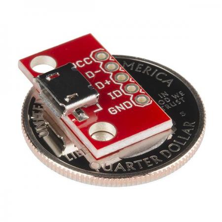 디바이스마트,커넥터/PCB > I/O 커넥터 > USB/IEEE 커넥터 > Micro USB B타입 커넥터,SparkFun,SparkFun microB USB Breakout [BOB-12035],Micro-B USB 커넥터를 VCC, GND, ID, D-, D+ Pin을 2.54mm 피치로 나눈 커넥터보드 입니다.