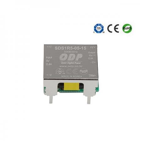 디바이스마트,전원/파워/배터리 > DC-DC 컨버터 모듈 > 승압형 모듈(실장, 절연 스위칭),ODP,SDS1R5-05-15,출력 채널 수 : Single / 출력 전력 : 1.5Watts / 입력 전압 : DC4.5V - DC9.0V / 출력 전압/전류 : DC15V/0.1A / 효율 (EFFICIENCY) : 81%