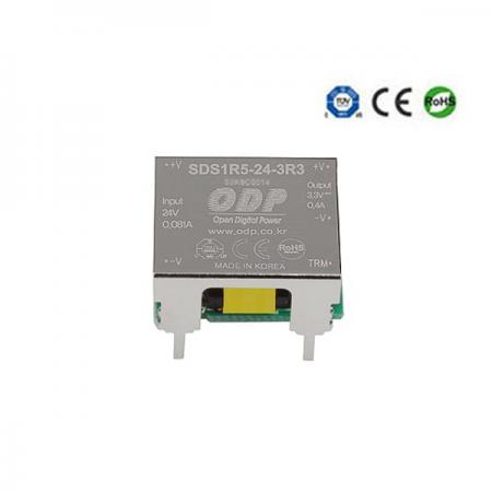 디바이스마트,전원/파워/배터리 > DC-DC 컨버터 모듈 > 강하형 모듈(실장) > 절연 스위칭 모듈,ODP,SDS1R5-24-3R3,출력 채널 수 : Single / 출력 전력 : 1.32Watts / 입력 전압 : DC18V - DC36V / 출력 전압/전류 : DC3.3V/0.4A / 효율 (EFFICIENCY) : 75%