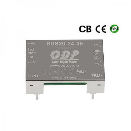 디바이스마트,전원/파워/배터리 > DC-DC 컨버터 모듈 > 강하형 모듈(실장) > 절연 스위칭 모듈,ODP,SDS20-24-05,출력 채널 수 : Single / 출력 전력 : 20Watts / 입력 전압 : DC18V - DC36V / 출력 전압/전류 : DC5V/4.0A / 효율 (EFFICIENCY) : 88%