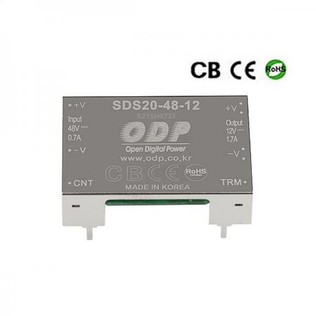 디바이스마트,전원/파워/배터리 > DC-DC 컨버터 모듈 > 강하형 모듈(실장) > 절연 스위칭 모듈,ODP,SDS20-48-12,출력 채널 수 : Single / 출력 전력 : 20.4Watts / 입력 전압 : DC36V - DC76V / 출력 전압/전류 : DC12V/1.7A / 효율 (EFFICIENCY) : 89%