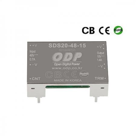디바이스마트,전원/파워/배터리 > DC-DC 컨버터 모듈 > 강하형 모듈(실장) > 절연 스위칭 모듈,ODP,SDS20-48-15,출력 채널 수 : Single / 출력 전력 : 21Watts / 입력 전압 : DC36V - DC76V / 출력 전압/전류 : DC15V/1.4A / 효율 (EFFICIENCY) : 90%