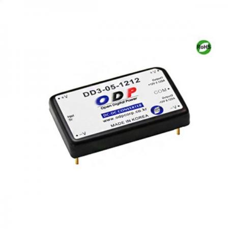 디바이스마트,전원/파워/배터리 > DC-DC 컨버터 모듈 > 승압형 모듈(실장, 절연 스위칭),ODP,DD3-05-1212,출력 채널 수 : Dual / 출력 전력 : 3.0Watts / 입력 전압 : DC4.5V - DC7.2V / 출력 전압/전류 : DC±12V/0.125A / 효율 (EFFICIENCY) : 71%