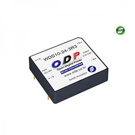디바이스마트,전원/파워/배터리 > DC-DC 컨버터 모듈 > 강하형 모듈(실장) > 절연 스위칭 모듈,ODP,DS10-24-3R3,출력 채널 수 : Single / 출력 전력 : 7.59Watts / 입력 전압 : DC18V - DC32V / 출력 전압/전류 : DC3.3V/2.3A / 효율 (EFFICIENCY) : 80%