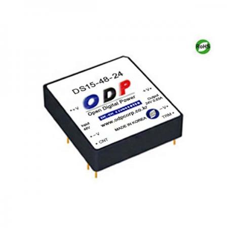디바이스마트,전원/파워/배터리 > DC-DC 컨버터 모듈 > 강하형 모듈(실장) > 절연 스위칭 모듈,ODP,DS15-48-24,출력 채널 수 : Single / 출력 전력 : 15.12Watts / 입력 전압 : DC32V - DC63V / 출력 전압/전류 : DC24V/0.63A / 효율 (EFFICIENCY) : 87%