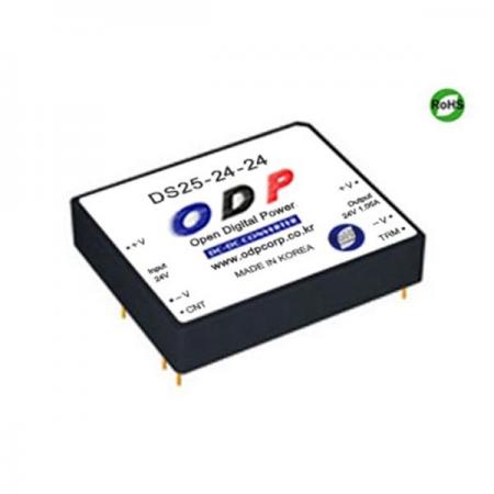 디바이스마트,전원/파워/배터리 > DC-DC 컨버터 모듈 > 승압·강하형 모듈(실장) > 절연 스위칭 모듈,ODP,DS25-24-24,출력 채널 수 : Single / 출력 전력 : 25.2Watts / 입력 전압 : DC18V - DC36V / 출력 전압/전류 : DC24V/1.05A / 효율 (EFFICIENCY) : 87%