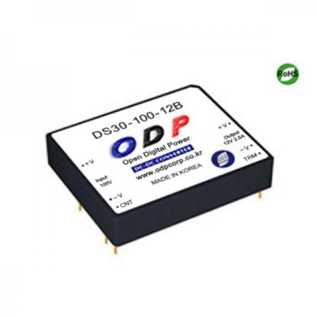 디바이스마트,전원/파워/배터리 > DC-DC 컨버터 모듈 > 강하형 모듈(실장) > 절연 스위칭 모듈,ODP,DS30-100-12B,출력 채널 수 : Single / 출력 전력 : 30.0Watts / 입력 전압 : DC55V - DC105V / 출력 전압/전류 : DC12V/2.5A / 효율 (EFFICIENCY) : 84%