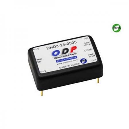 디바이스마트,전원/파워/배터리 > DC-DC 컨버터 모듈 > 강하형 모듈(실장) > 절연 스위칭 모듈,ODP,DHD3-24-0505,출력 채널 수 : Dual / 출력 전력 : 3.0Watts / 입력 전압 : DC18V - DC36V / 출력 전압/전류 : DC±5V/0.3A / 효율 (EFFICIENCY) : 77%