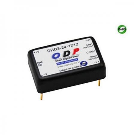 디바이스마트,전원/파워/배터리 > DC-DC 컨버터 모듈 > 강하형 모듈(실장) > 절연 스위칭 모듈,ODP,DHD3-24-1212,출력 채널 수 : Dual / 출력 전력 : 3.0Watts / 입력 전압 : DC18V - DC36V / 출력 전압/전류 : DC±12V/0.125A / 효율 (EFFICIENCY) : 80%