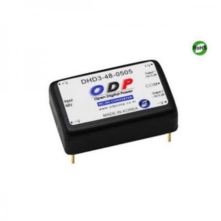디바이스마트,전원/파워/배터리 > DC-DC 컨버터 모듈 > 강하형 모듈(실장) > 절연 스위칭 모듈,ODP,DHD3-48-0505,출력 채널 수 : Dual / 출력 전력 : 3.0Watts / 입력 전압 : DC36V - DC72V / 출력 전압/전류 : DC±5V/0.3A / 효율 (EFFICIENCY) : 79%