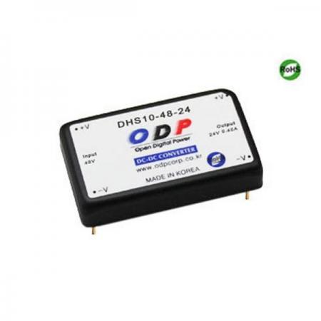 디바이스마트,전원/파워/배터리 > DC-DC 컨버터 모듈 > 강하형 모듈(실장) > 절연 스위칭 모듈,ODP,DHS10-48-24,출력 채널 수 : Single / 출력 전력 : 10.8Watts / 입력 전압 : DC36V - DC72V / 출력 전압/전류 : DC24V/0.45A / 효율 (EFFICIENCY) : 84%