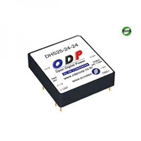 디바이스마트,전원/파워/배터리 > DC-DC 컨버터 모듈 > 승압·강하형 모듈(실장) > 절연 스위칭 모듈,ODP,DHS25-24-24,출력 채널 수 : Single / 출력 전력 : 25.2Watts / 입력 전압 : DC18V - DC36V / 출력 전압/전류 : DC24V/1.05A / 효율 (EFFICIENCY) : 87%