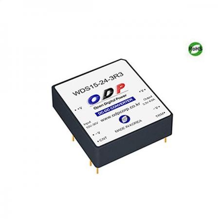 디바이스마트,전원/파워/배터리 > DC-DC 컨버터 모듈 > 강하형 모듈(실장) > 절연 스위칭 모듈,ODP,WDS15-24-3R3,출력 채널 수 : Single  / 출력 전력 : 13.2Watts / 입력 전압 : DC10V - DC36V / 출력 전압/전류 : DC3.3V/4.0A / 효율 (EFFICIENCY) : 85%