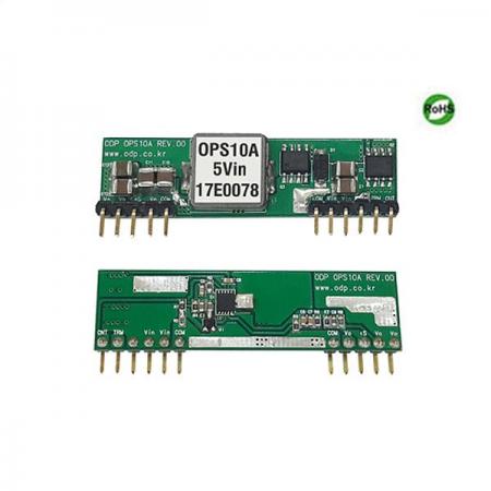 디바이스마트,전원/파워/배터리 > DC-DC 컨버터 모듈 > 강하형 모듈(실장) > 비절연 스위칭 모듈,ODP,OPS10A-5,출력 채널 수 : Single / 출력 전력 : 6.5 - 36.3 Watts / 입력 전압 : DC3.5V - DC5.5V / 출력 전압/전류 : DC0.65V - DC3.63V/10A / 효율 (EFFICIENCY) : 95% (@Vo = 3.3V)