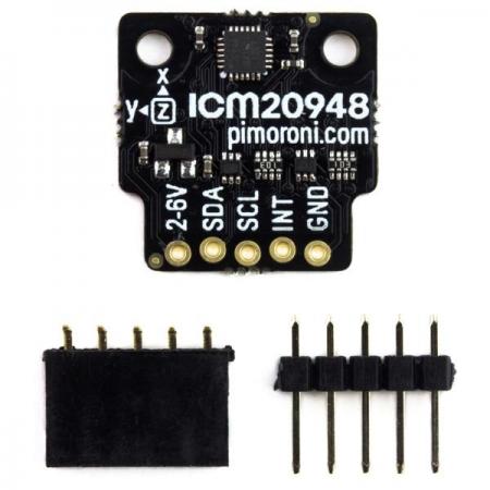 디바이스마트,MCU보드/전자키트 > 센서모듈 > IMU/AHRS(9축 이상),Pimoroni,ICM20948 9DoF Motion Sensor Breakout [PIM448],Raspberry Pi , Arduino 호환 / ICM20948 9DoF 모션 센서 / ± 2 / ± 4 / ± 8 / ± 16g 3축 가속도계 3축 자이로스코프 / 3축 나침판 / I2C 인터페이스 / 전압 : 3.3V 또는 5V