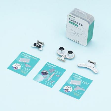 디바이스마트,오픈소스/코딩교육 > Micro:Bit > 마이크로비트 센서/모듈,ELECFREAKS,Ring:bit Car Accessories (Sonar:bit, Tracking Module and LED Light bar) [EF03435],Ring : bit car V2를 위한 센서 모듈 키트 / 라인 트랙킹 모듈, 장애물 회피 모듈 , 레인보우 LED 모듈 구성 포함