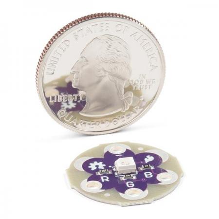디바이스마트,MCU보드/전자키트 > 전원/신호/저장/응용 > 웨어러블 > 보드/모듈/키트,SparkFun,LilyPad RGB LED [DEV-13735],릴리패드 호환 / 레드, 그린, 블루 채널로 다양한 색상을 생성 / RGB LED의 각 색상은 보드의 R, G 및 B로 표시된 바느질 탭 중 하나에 연결